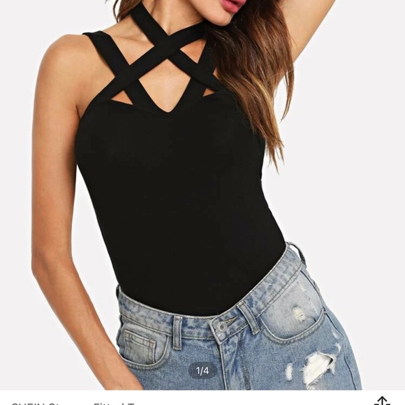 Black Strappy Fitted Top size XS, M, L - Picture 2 of 4